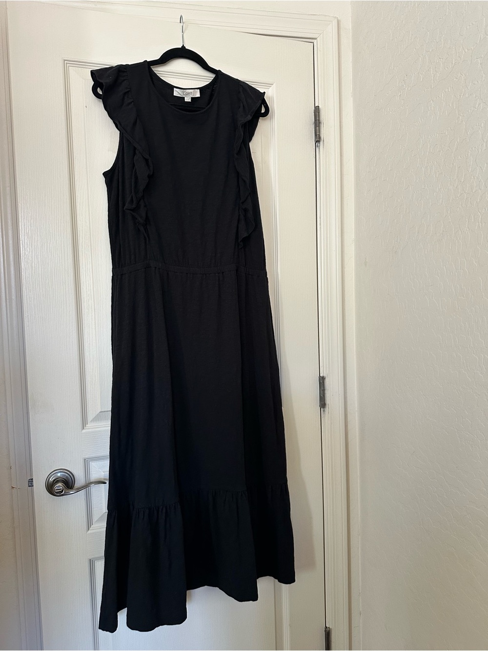 Loft Women’s 100% Cotton Black Ruffle Sleeve Maxi Dress